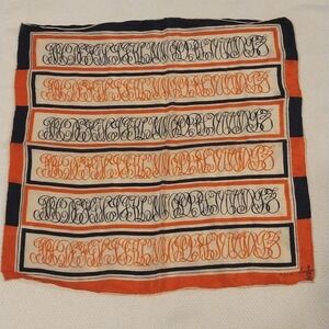 Vintage "Ato Z" Scarf by Symphany in Blue & Orange on White Background. Alphabet